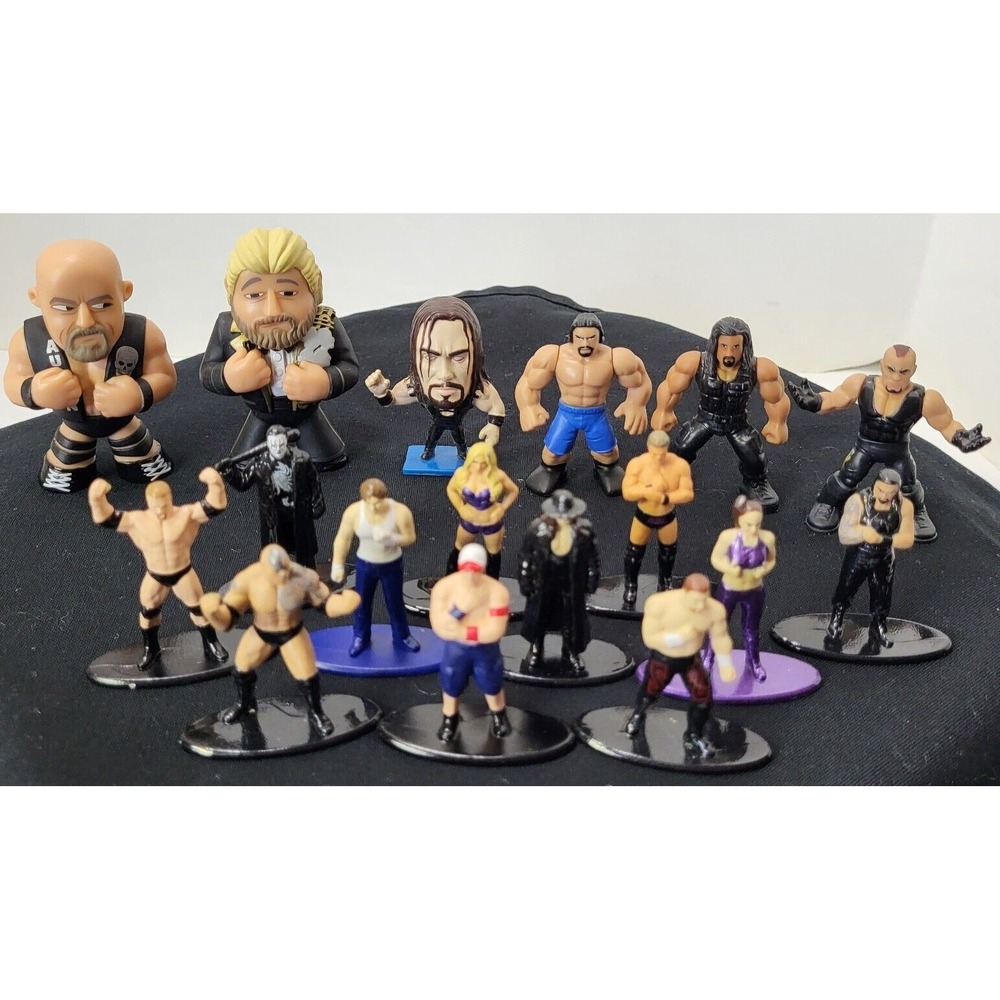17 WWE Various Mini Figure Lot Various Sizes Makers PVC Metal John Cena Rock